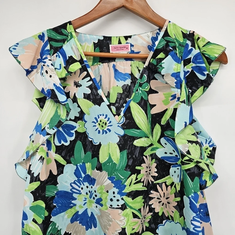 Kate Spade Floral Water Color Ruffle Sleeve Tank Womens Size Small New